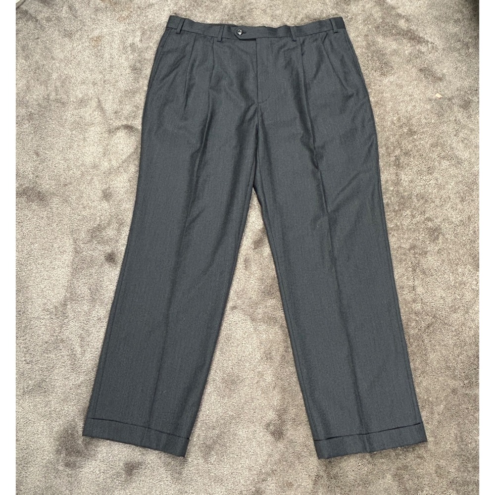 Jos. A. Bank Dress Pants Mens 37x30 Gray Herringbone Executive Pleated Cuffed